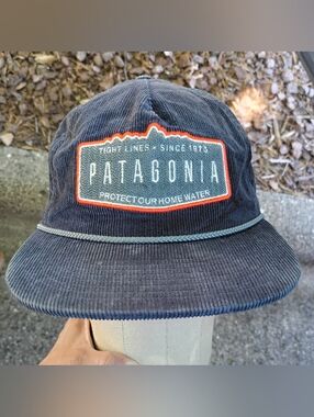 Patagonia Navy Corduroy Patch Cap with Orange Trim